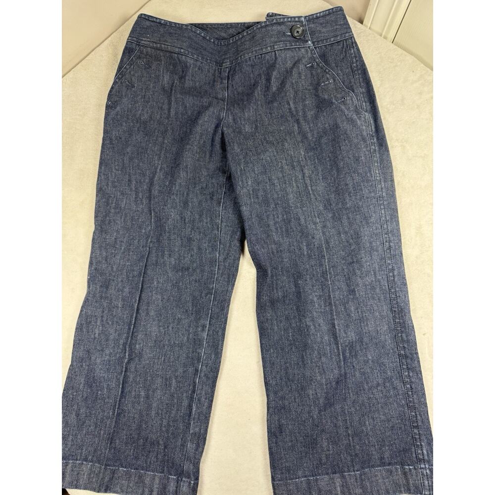 Ann Taylor Women’s Dark Wash Sailor Wide Leg Cuffed Trouser Jeans Size 6 - Picture 2 of 11